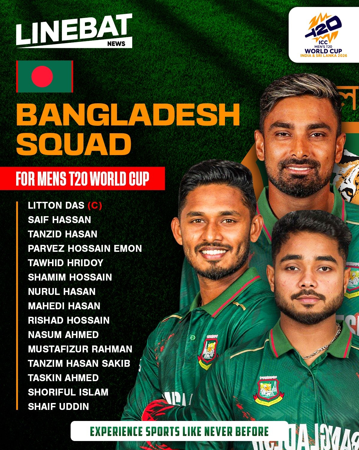 Taskin Ahmed Returns as Bangladesh Name T20 World Cup Squad; Litton to Lead