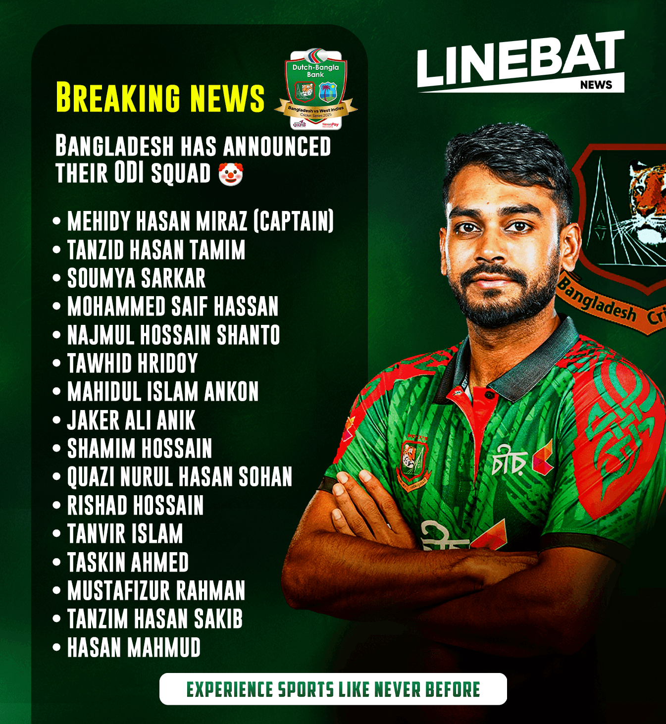 Bangladesh has announced their ODI squad