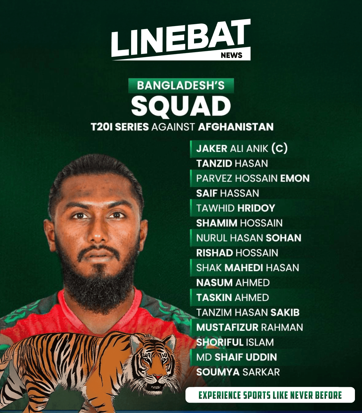 Jaker Ali to Lead Bangladesh T20 Squad as Liton Das Misses Afghanistan Series