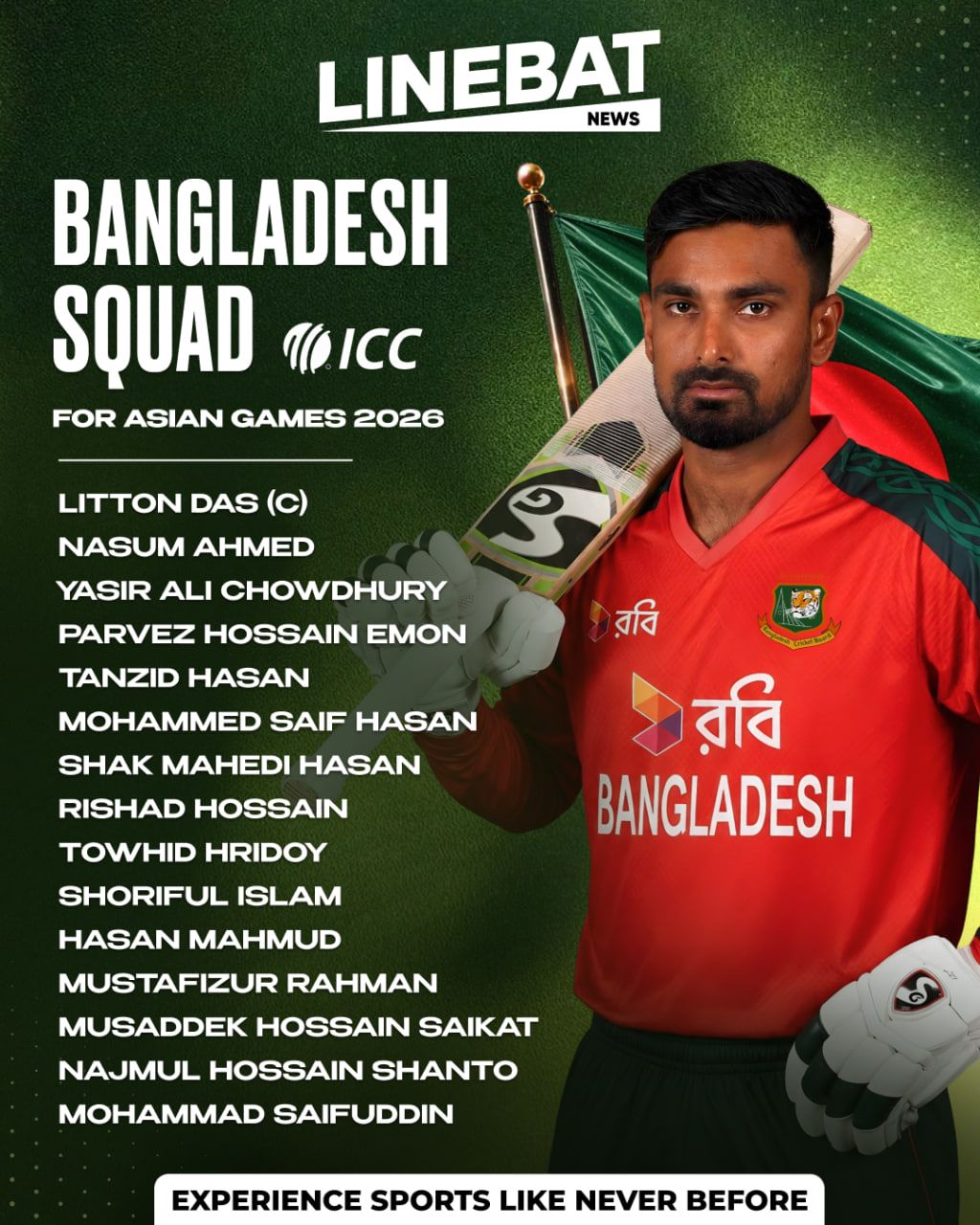 Bangladesh Announce Squad for Asian Games 2026